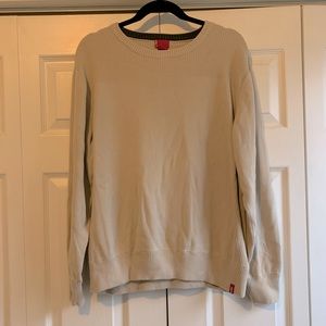 Beige crew neck men’s cotton pullover sweater
